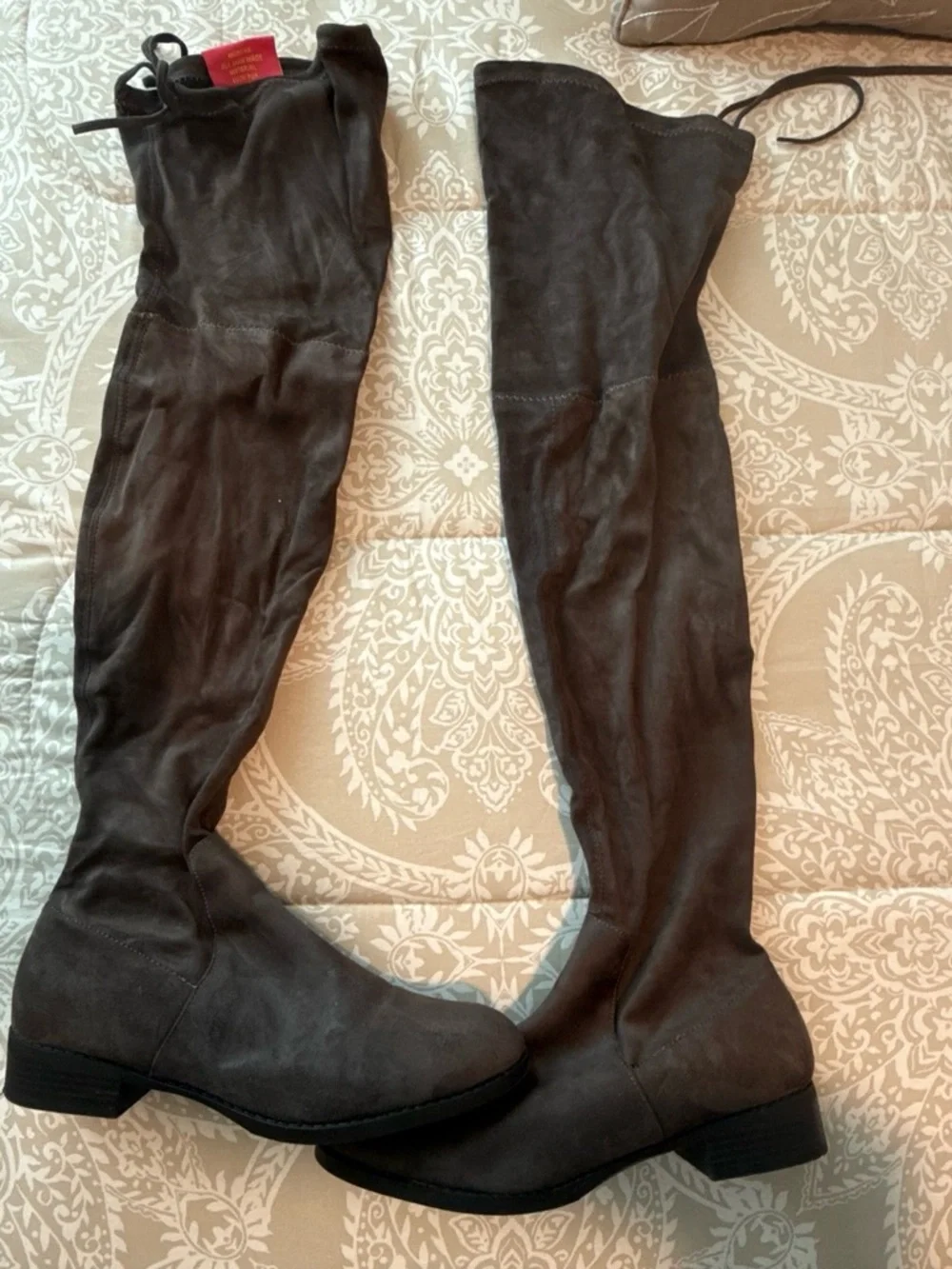 Over-the-Knee Flat Riding Boots — Gray Suede